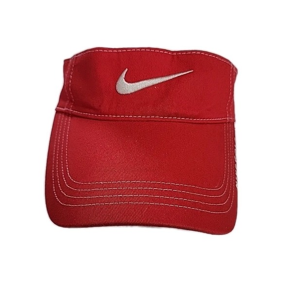 NIKE Red/White Swoosh SUMMER GOLF VISOR Course Gear Hat Running Gym Sun Hike Cap - Picture 1 of 6